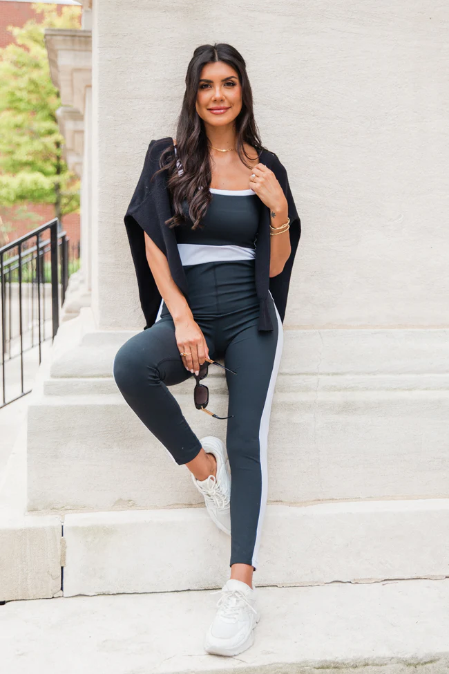 The Difference Between Us Black and Ivory Contrast Trim Active Onesie FINAL SALE - Terpint