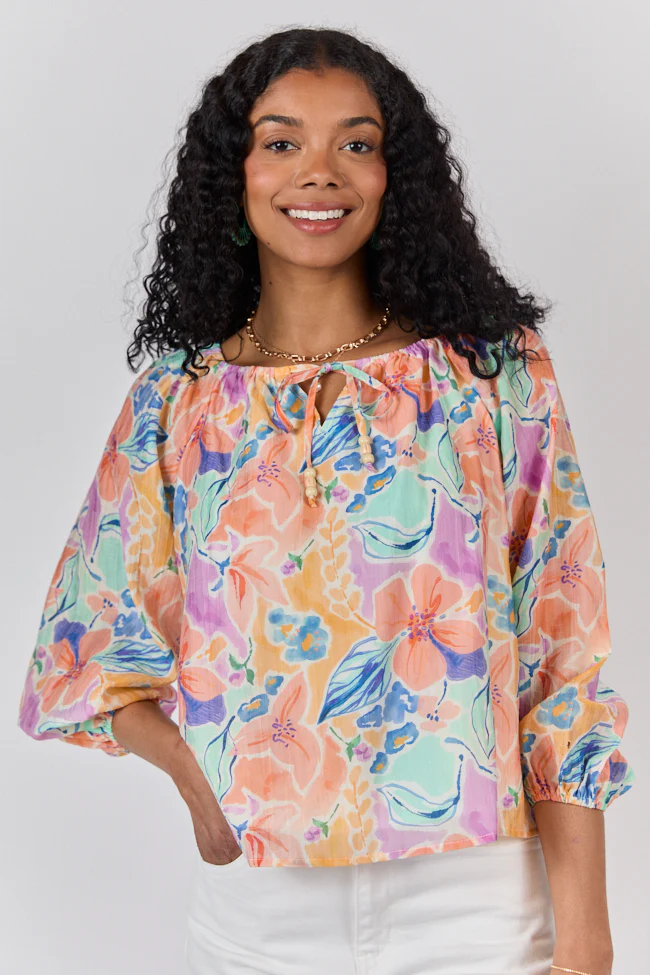 Come Along Purple Floral Woven Pop Over Blouse FINAL SALE - Terpint