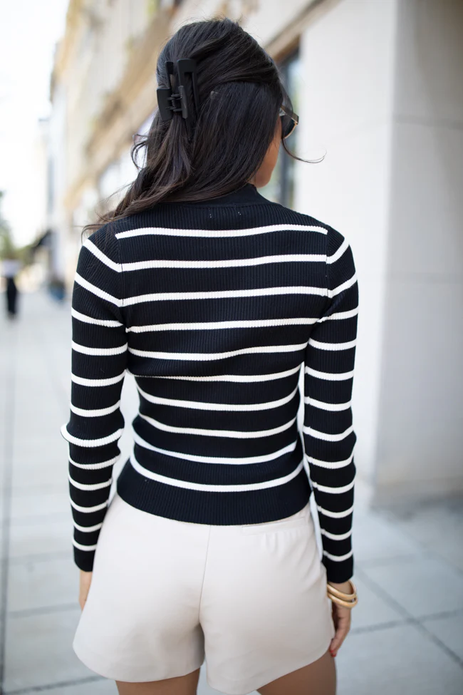 Cabin Bound Black Striped Fitted Mock Neck Sweater FINAL SALE - Terpint
