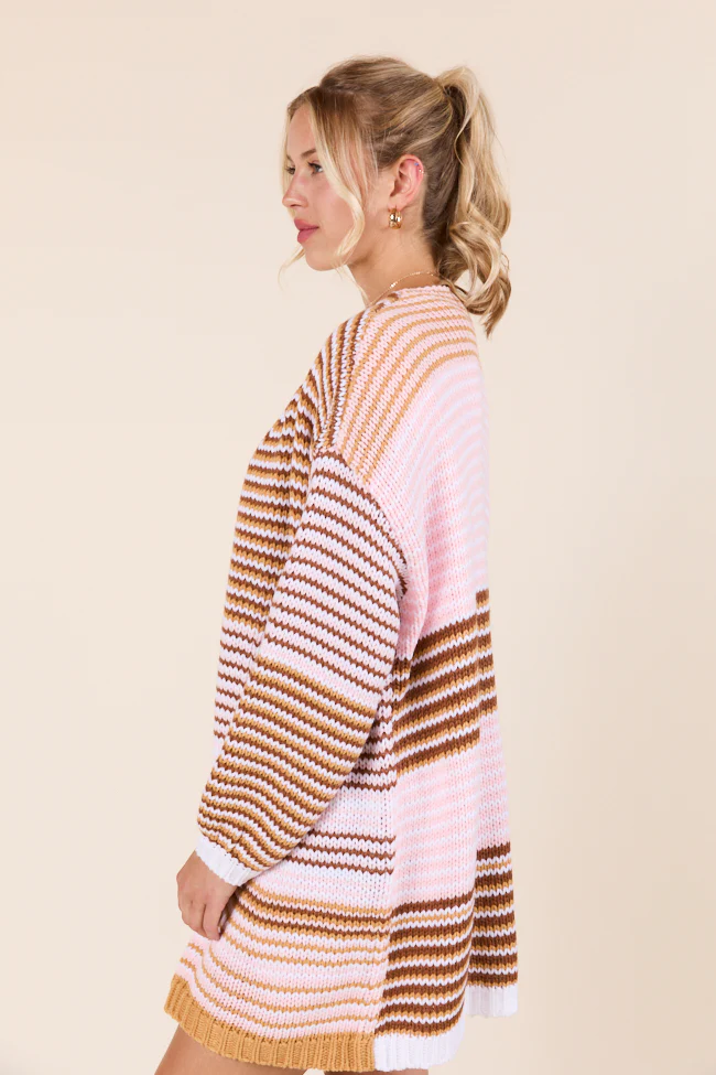 Shelbie Long Sleeve Blue and Pink Open Cardigan - Terpint