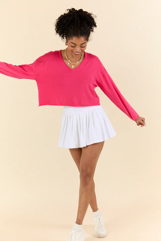 No Bad Days Hot Pink Drop Shoulder V-Neck Pullover SALE - Terpint