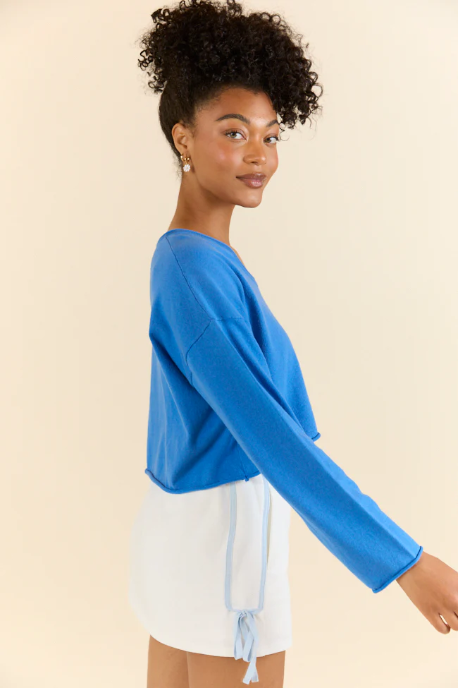 No Bad Days Blue Drop Shoulder V-Neck Pullover SALE - Terpint