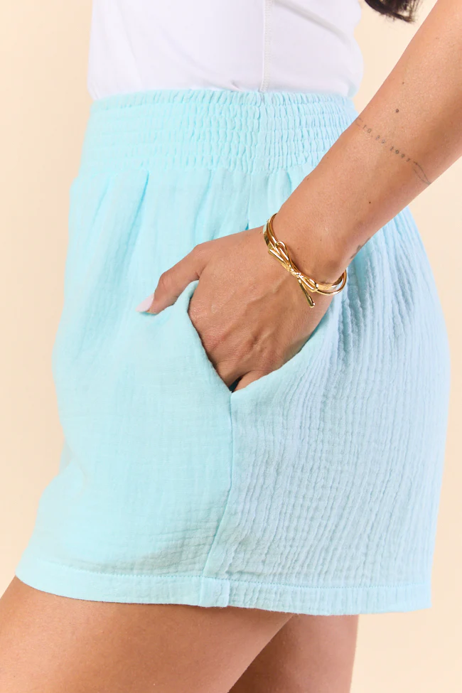 Pier Plans Blue Flare Smocked Shorts FINAL SALE - Terpint
