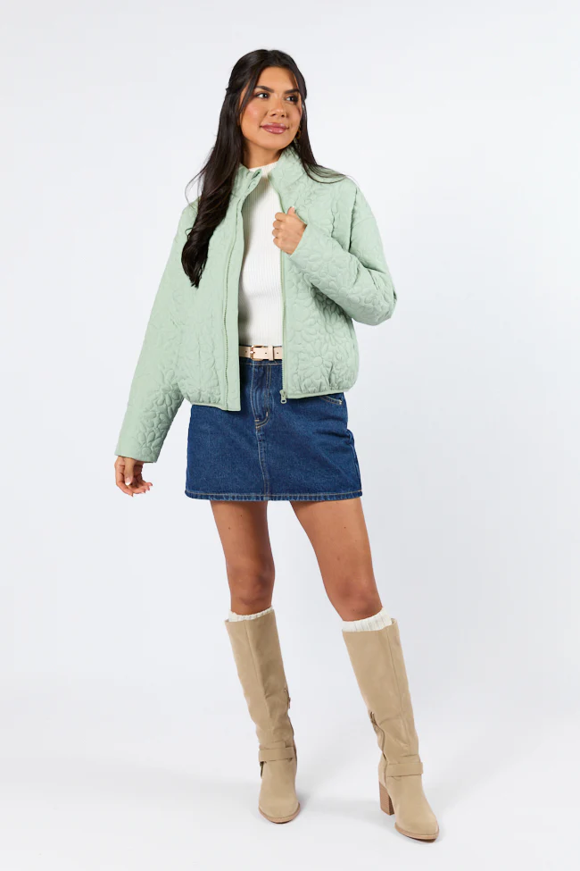 Full Bloom Sage Flower Quilted Zip Up Jacket FINAL SALE - Terpint