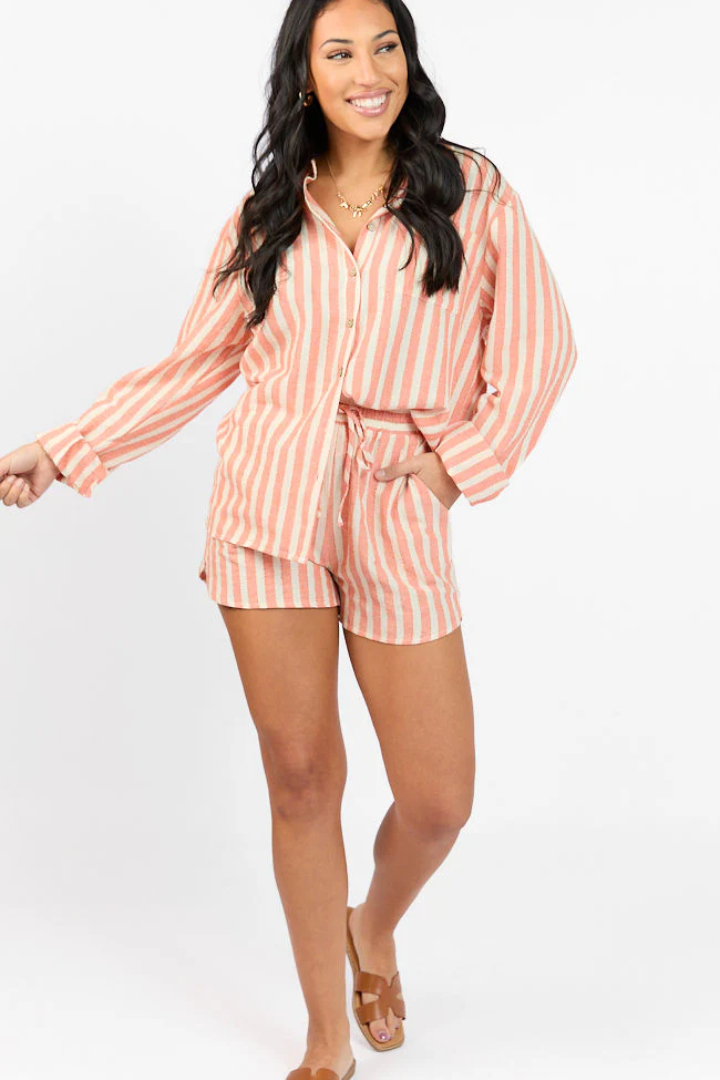 With The Tide Coral Striped Pull On Shorts FINAL SALE - Terpint