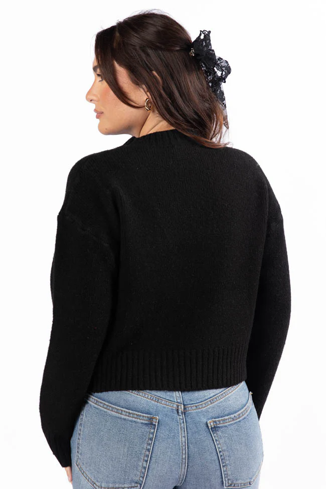 Days Of Dreaming Black Floral Embroidered Crew Neck Sweater FINAL SALE - Terpint