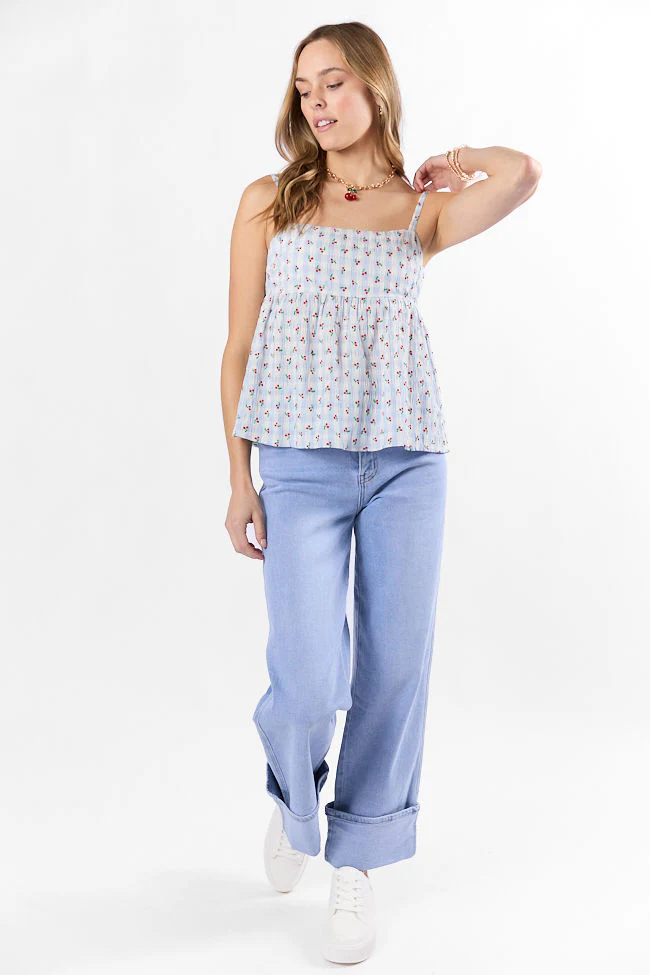 Sweet As Can Be Blue Cherry Gingham Print Tank FINAL SALE - Terpint