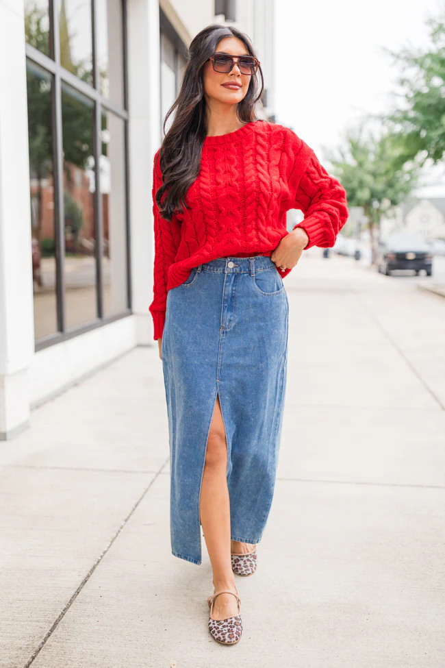 A Cozy Place Red Cable Knit Crew Neck Sweater FINAL SALE - Terpint
