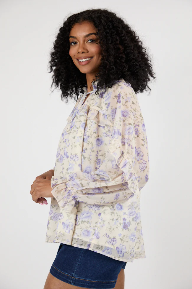 All I Want Purple Multi Oversized Ruffle Detail Popover Floral Blouse FINAL SALE - Terpint