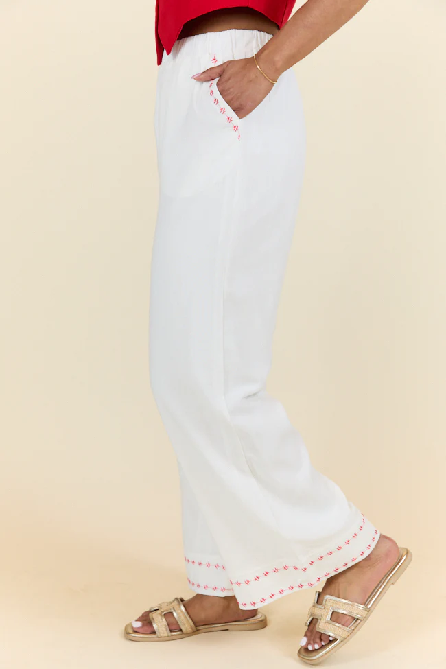 Just Feels Right Off-White Embroidered Pants FINAL SALE - Terpint