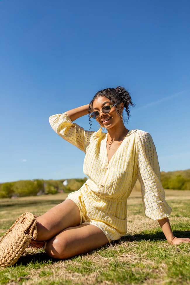Set On You Yellow Gingham Long Sleeve Romper FINAL SALE - Terpint