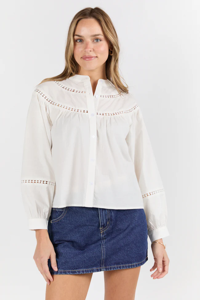 Memorable Moments Ivory Ladder Detail Long Sleeve Woven Blouse FINAL SALE - Terpint