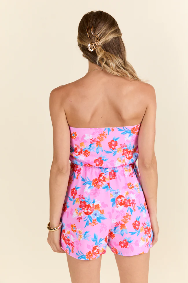 Waiting For Fun Strapless Pink Floral Romper - Terpint
