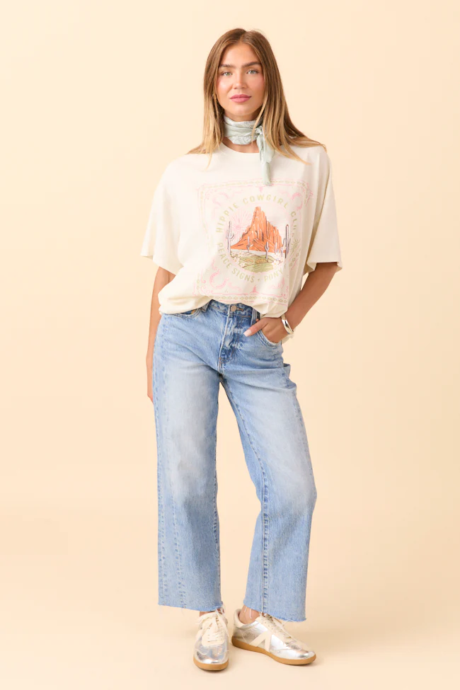 Hippie Cowgirl Club Off White Oversized Graphic Tee - Terpint