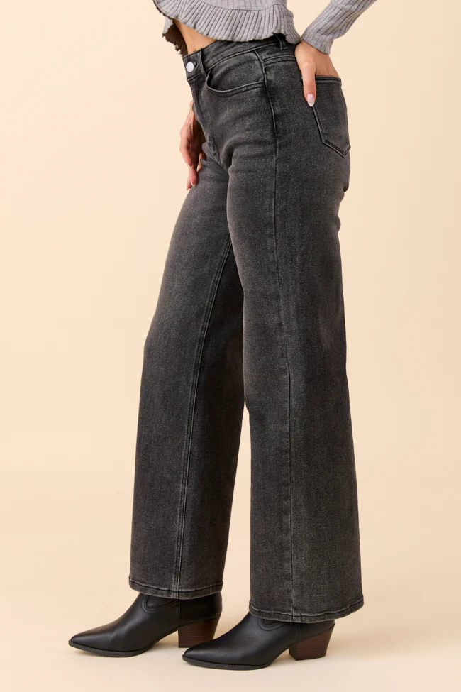 Angelica Washed Black Wide Leg Jeans - Terpint