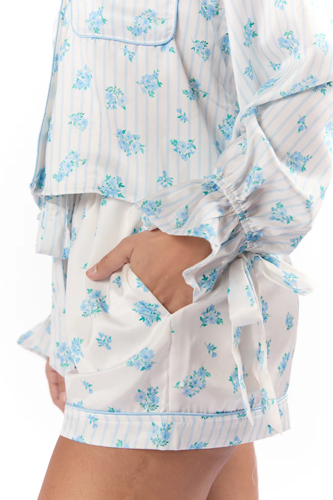 Sleep On My Side Blue Floral Satin Pajama Shorts FINAL SALE - Terpint