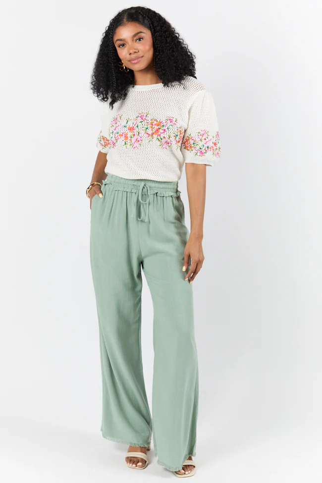 Full Sail Olive Linen Blend Pull On Pants FINAL SALE - Terpint