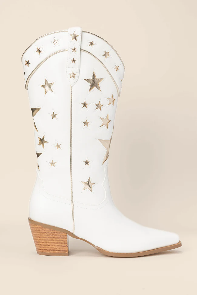 Dollie White and Gold Metallic Star Boots SALE - Terpint