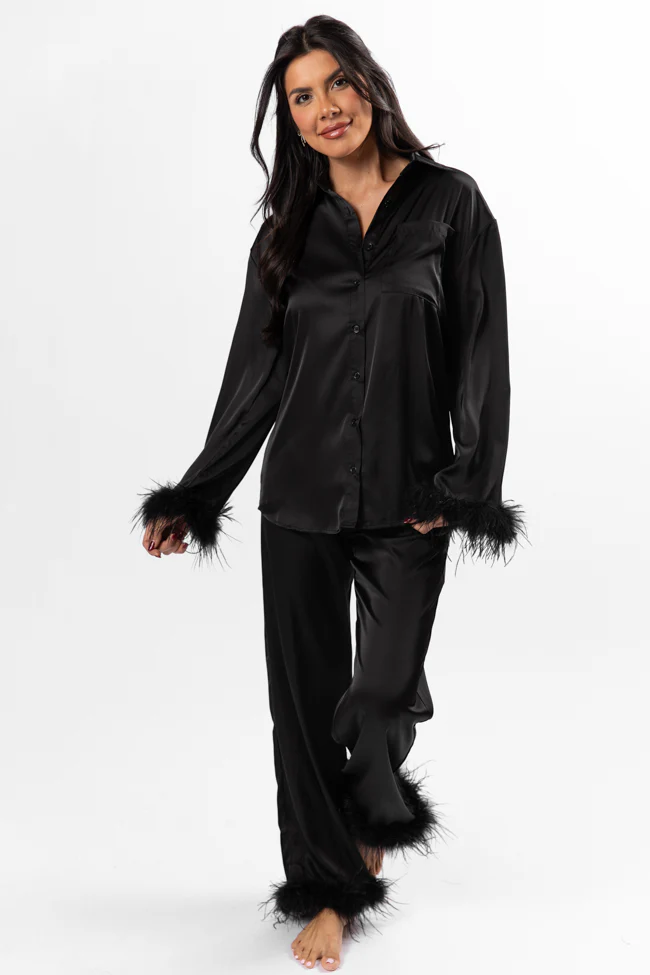 Up All Night Black Feather Pajama Top FINAL SALE - Terpint