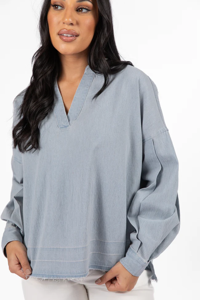 Before Daylight Light Wash Chambray Blouse FINAL SALE - Terpint