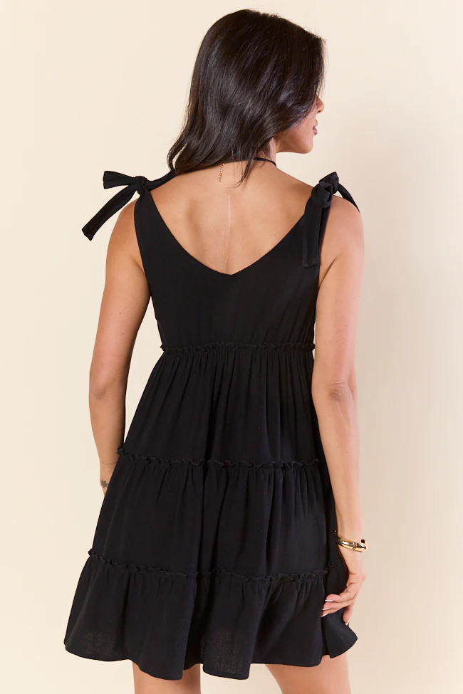 Sweetly Tied Black Tie Shoulder Mini Dress - Terpint