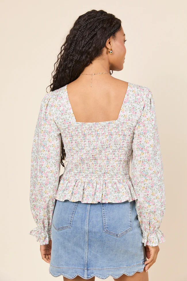 Petunia Long Sleeve Smocked Floral Woven Top - Terpint