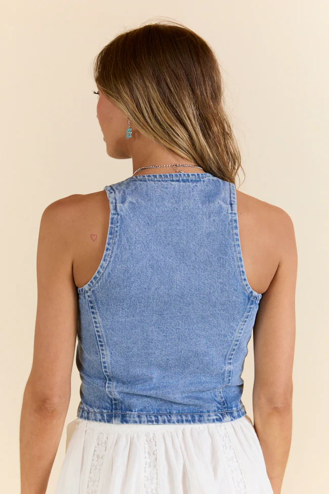 Beneath The Moon Medium Wash Denim Vest - Terpint