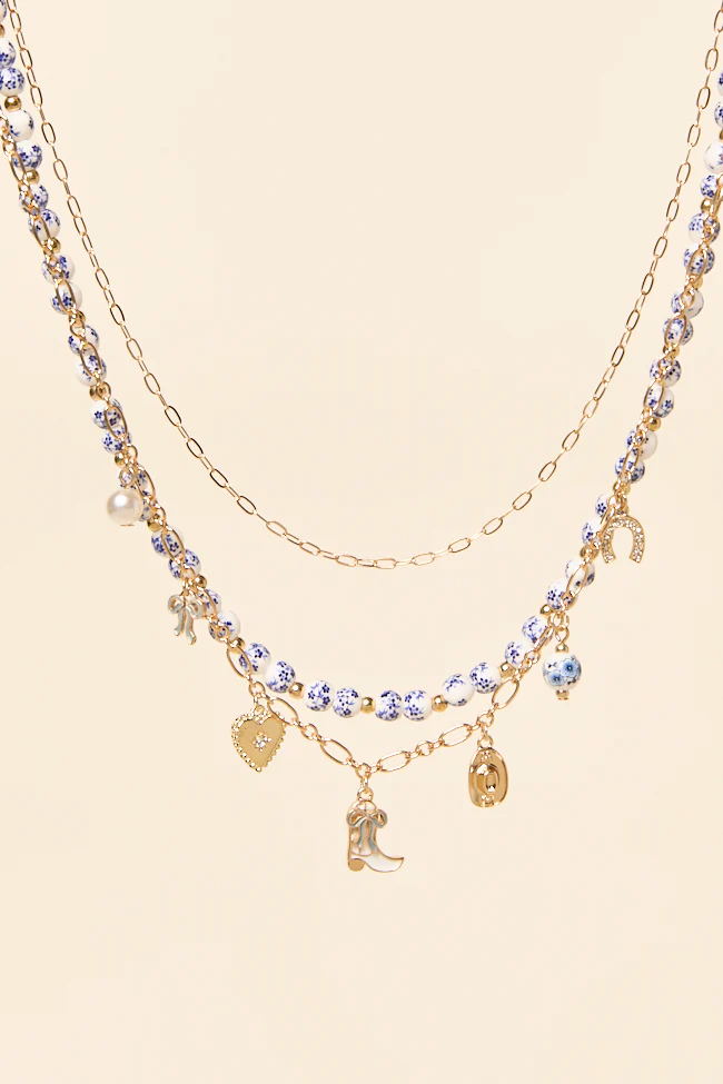 Hanna Blue Beaded Charm Necklace - Terpint