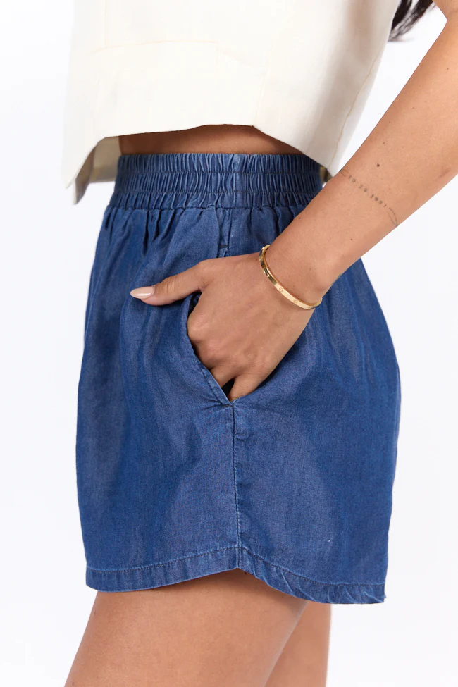 Daily Fit Dark Wash Pull On Chambray Shorts DOORBUSTER - Terpint