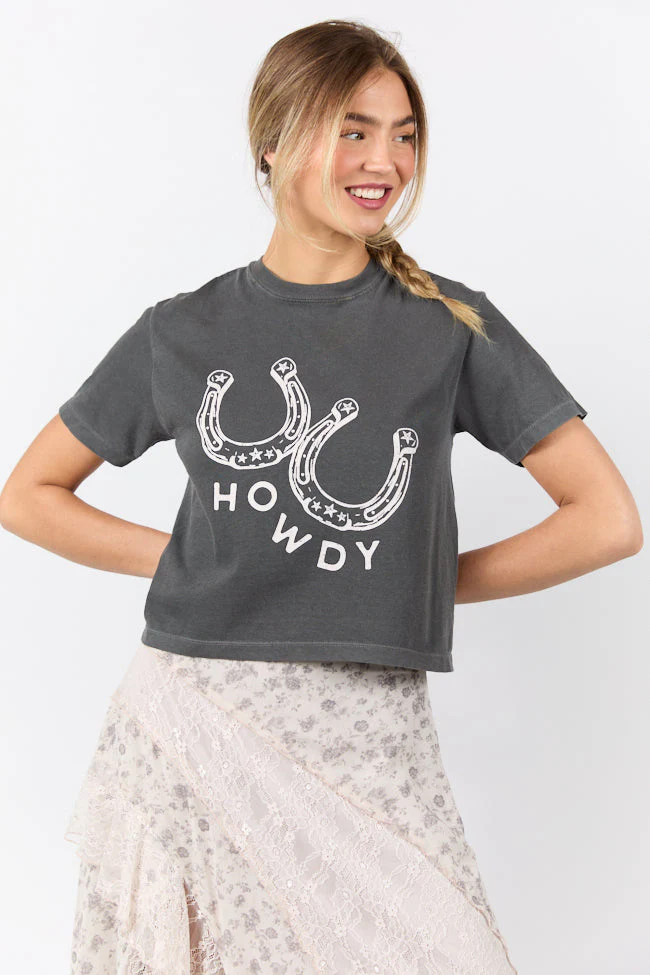 Howdy Horseshoes Dark Grey Boxy Graphic Tee - Terpint