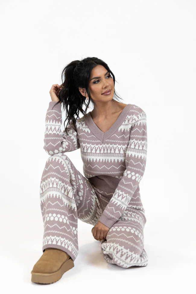 Full Of Charm Mocha and Ivory Fair Isle Lounge Set FINAL SALE - Terpint