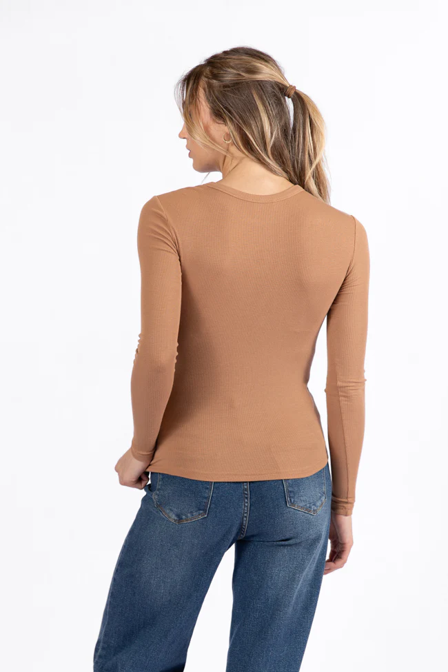 Make Your Choice Brown Ribbed Long Sleeve Tee FINAL SALE - Terpint