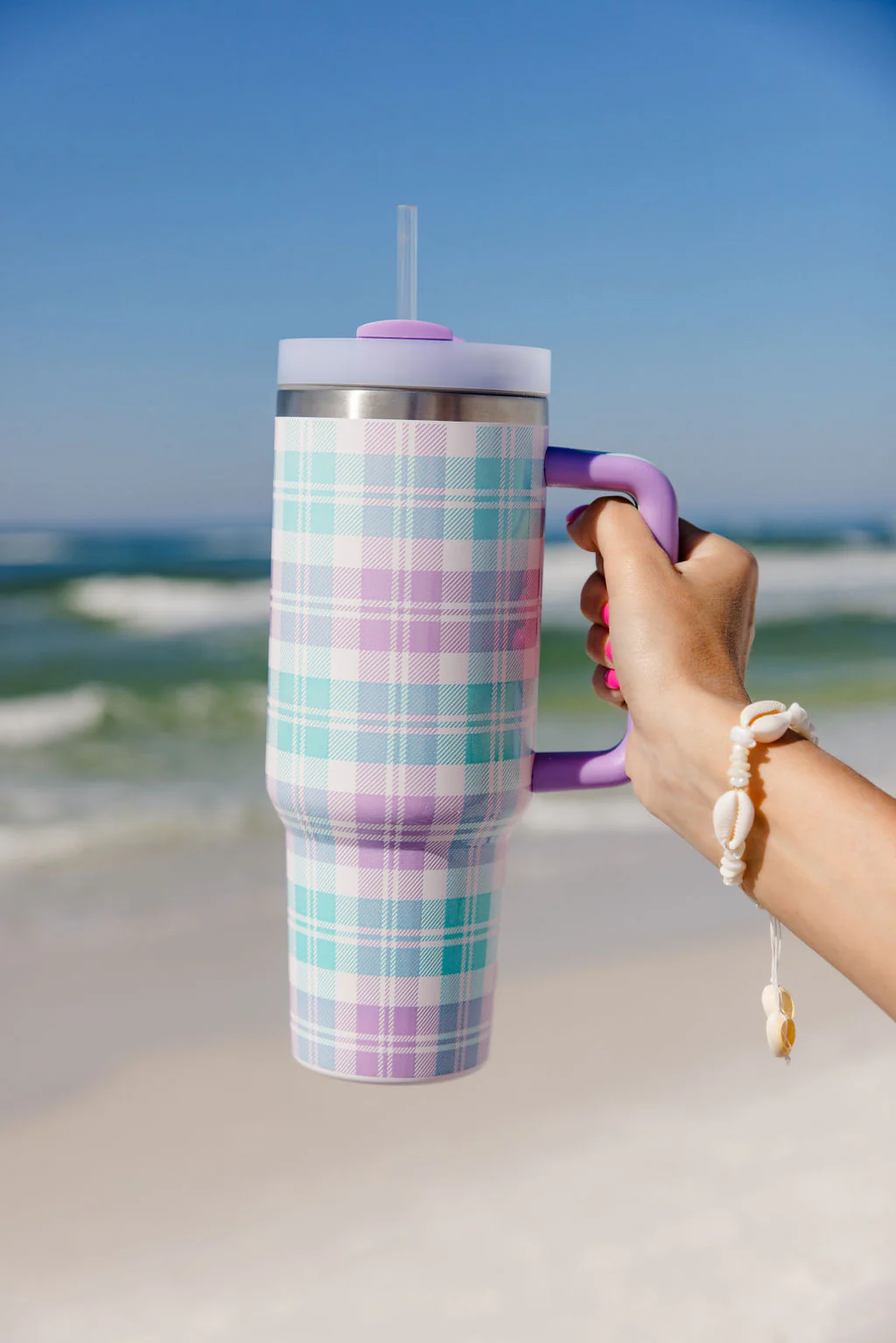 Sippin' Pretty In Tori Plaid 40 oz Drink Tumbler With Lid And Straw FINAL SALE - Terpint