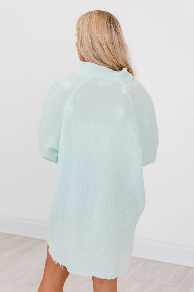 Sea Breeze Blue Gauze Button Up Dress FINAL SALE - Terpint