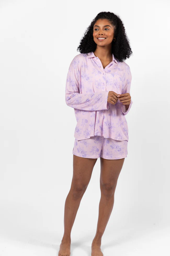 Sweet Dreams In Purple Floral Fantasy Pajama Shorts FINAL SALE - Terpint