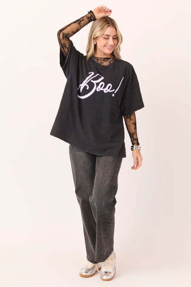 Boo! Black Oversized Graphic Tee - Terpint