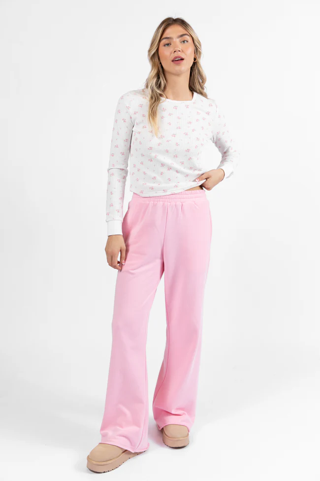 Lazy Floral Ivory and Pink Floral Print Waffle Layering Top FINAL SALE - Terpint