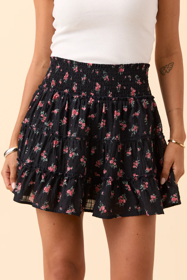 Through the Garden Black and Pink Flower Skort - Terpint