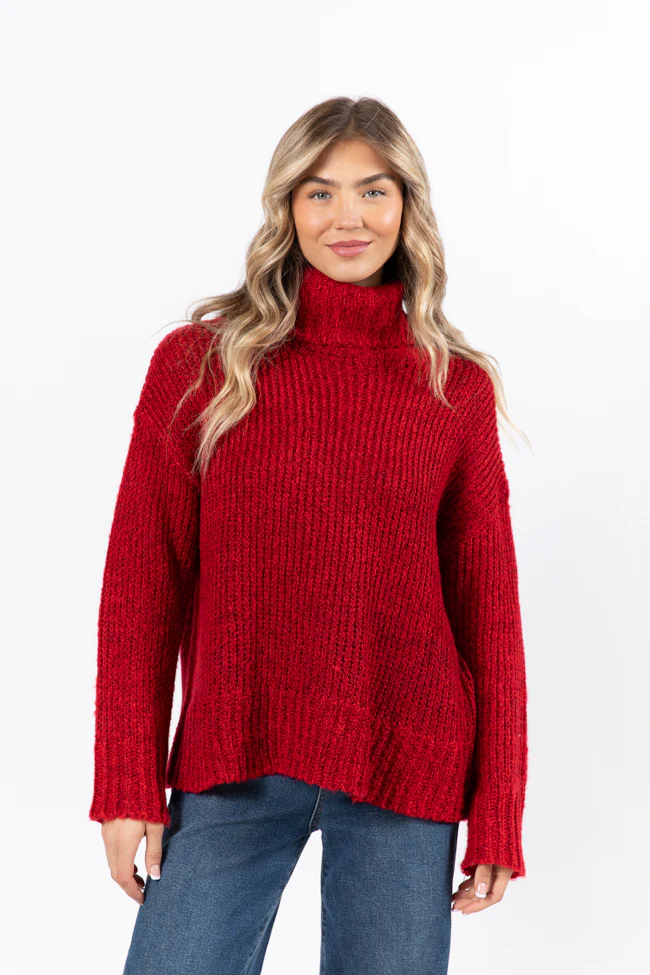 What I Need Red Fuzzy Oversized Turtleneck Sweater FINAL SALE - Terpint