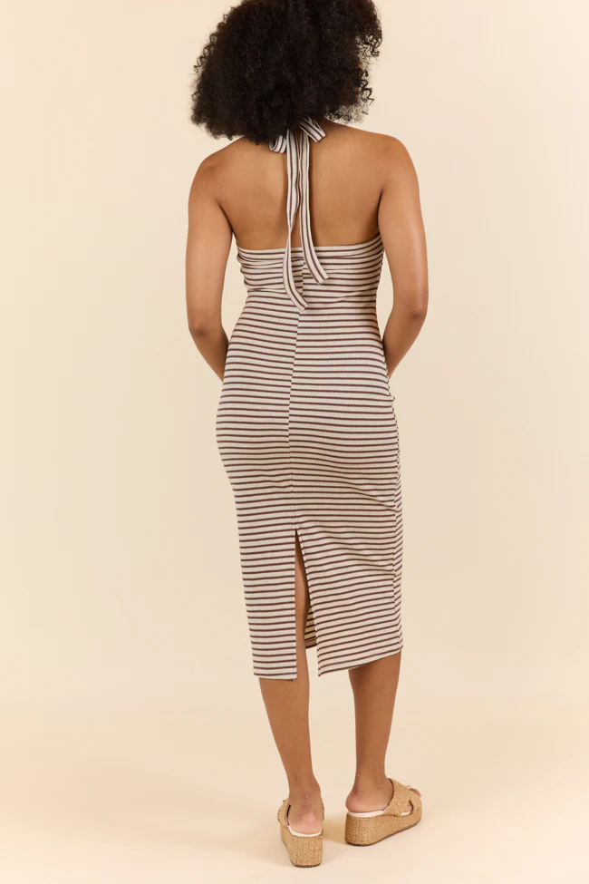 Walk By The Water Brown Striped Knit Razor Back Dress SALE - Terpint