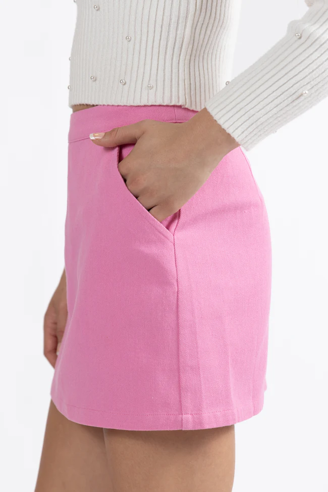 Call Me Lovely Pink Denim Skort FINAL SALE - Terpint