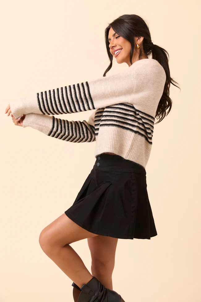 Zari Grey and Black Striped Pullover Sweater - Terpint