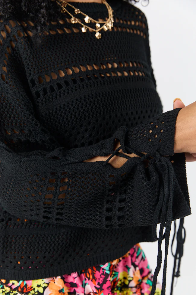 Easy Going Black Open Knit Boat Neck Sweater FINAL SALE - Terpint