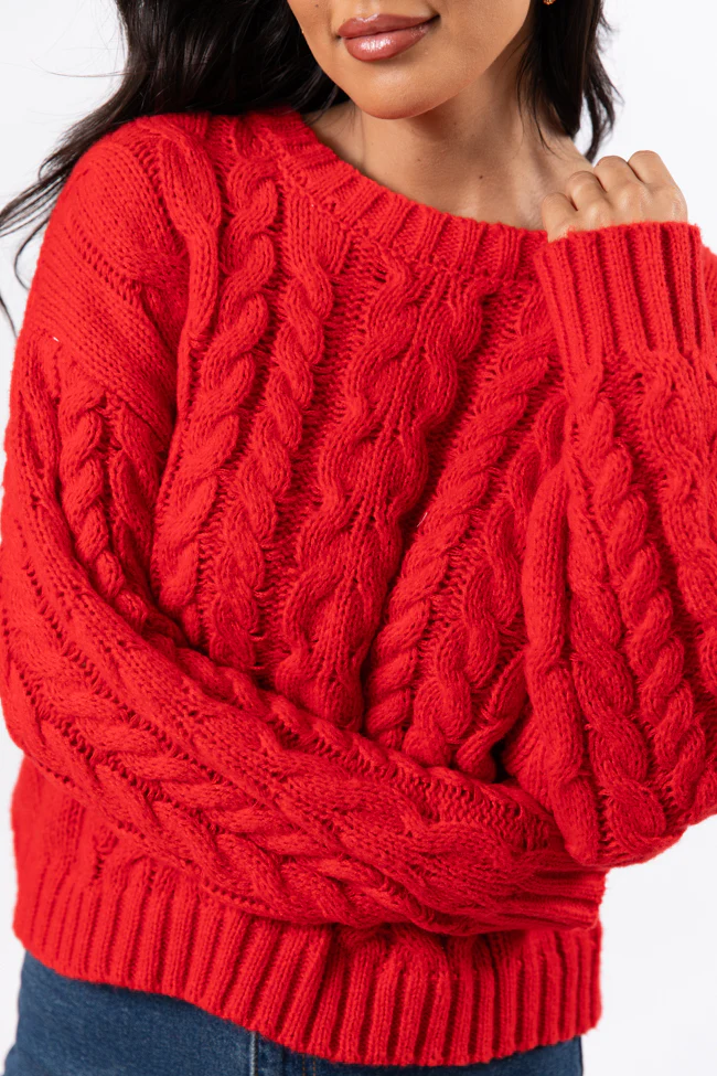 A Cozy Place Red Cable Knit Crew Neck Sweater FINAL SALE - Terpint
