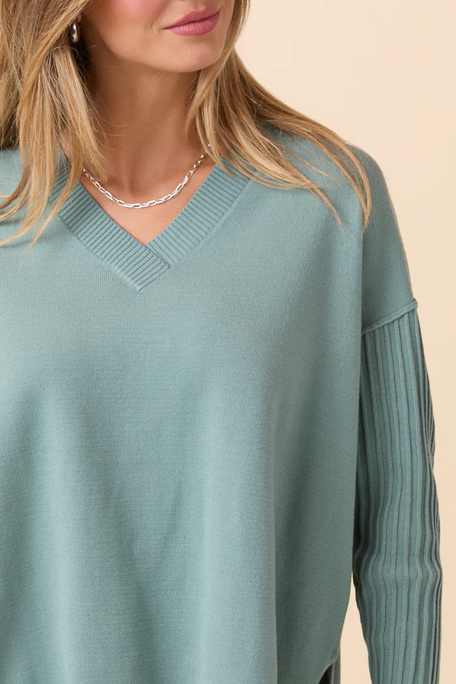 Mariah Sage Green Relaxed Long Sleeve Pullover Tunic DOORBUSTER - Terpint