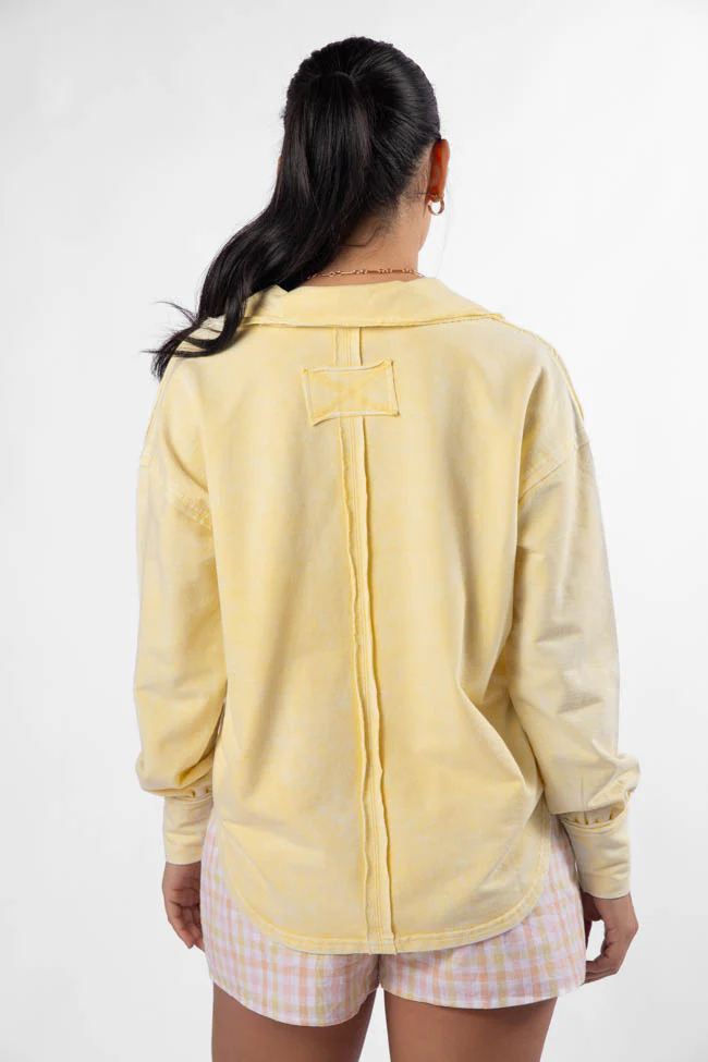 Take A Chance Yellow Acid Wash Knit Collared Long Sleeve Tee FINAL SALE - Terpint
