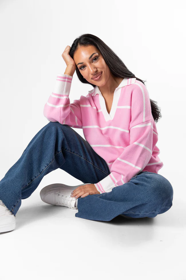 Imagine That Pink Striped Collared Sweater FINAL SALE - Terpint
