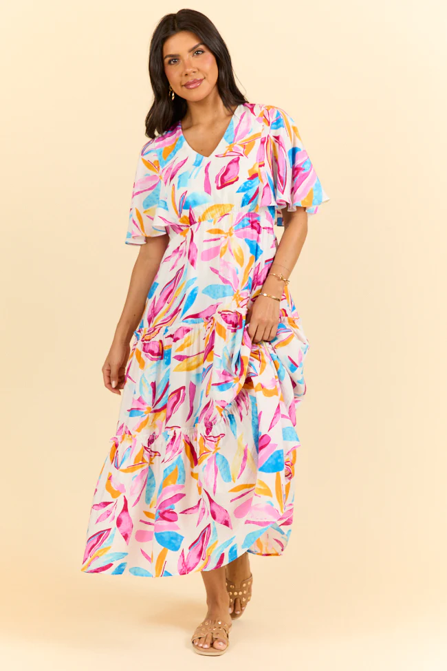 In The Wildflowers Multi Color Short Sleeve V-neck Maxi Dress FINAL SALE - Terpint