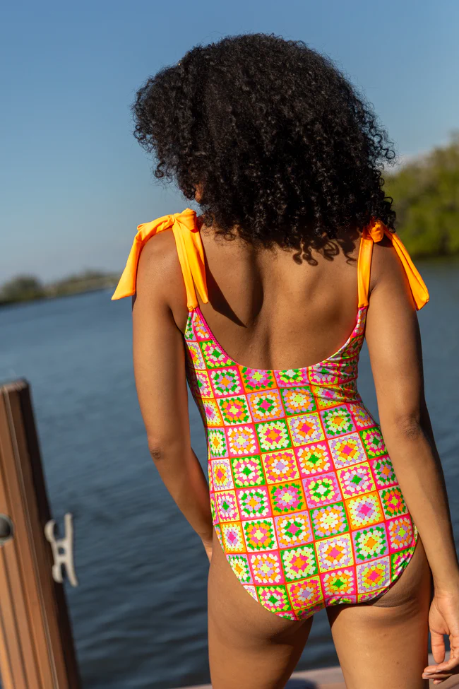 Sweet Life Multi Tie Strap Crochet Print One Piece Swimsuit FINAL SALE - Terpint