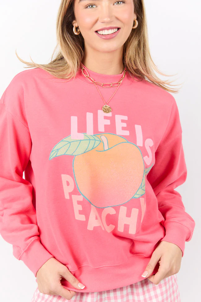 Life Is Peachy Light Red Graphic Sweatshirt - Terpint